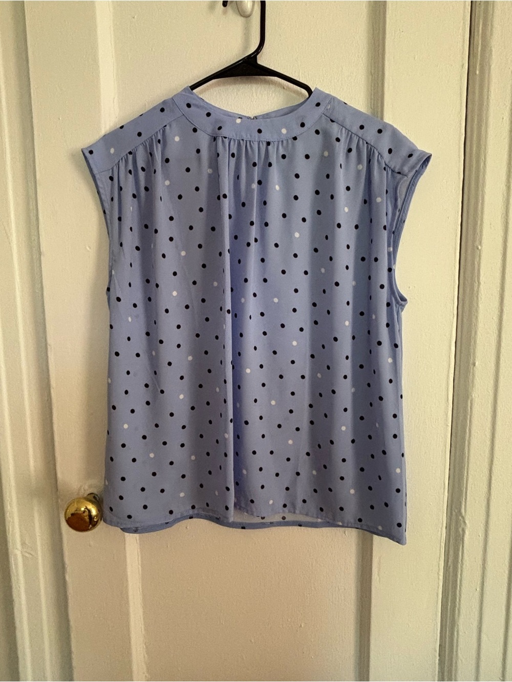 Ann Taylor Blue Sleeveless Polka Dot Blouse